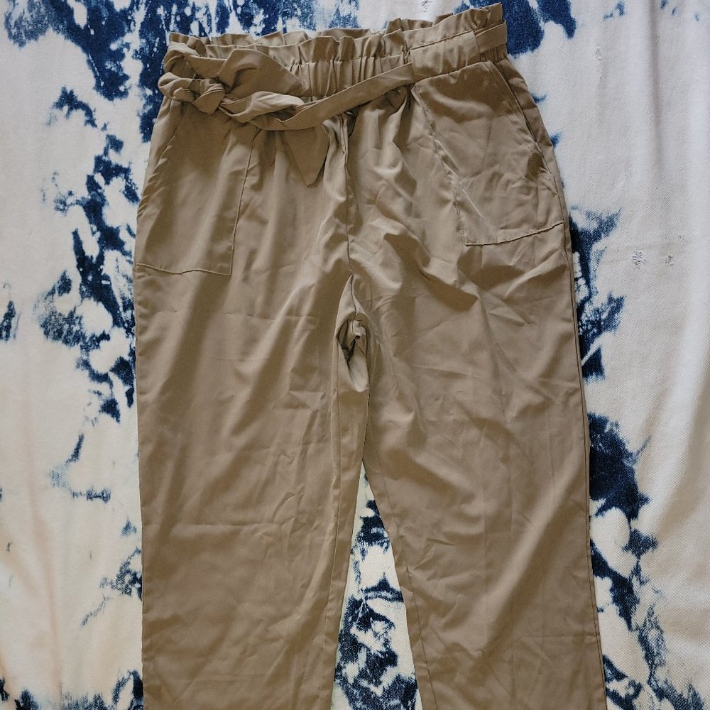 Casual khaki pants with tie belt